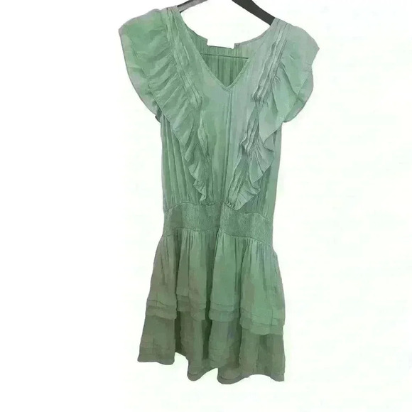 Mustard Seed Mini Dress Size M Pleated Detail Mint Green Woven Casual Boho Silky - Picture 9 of 13